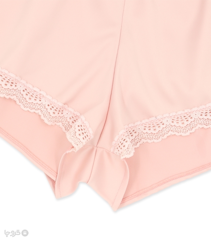 ست شورتک و نیم تنه بندی ساتن و دانتل Neev نیو کد Swan صورتی Pink