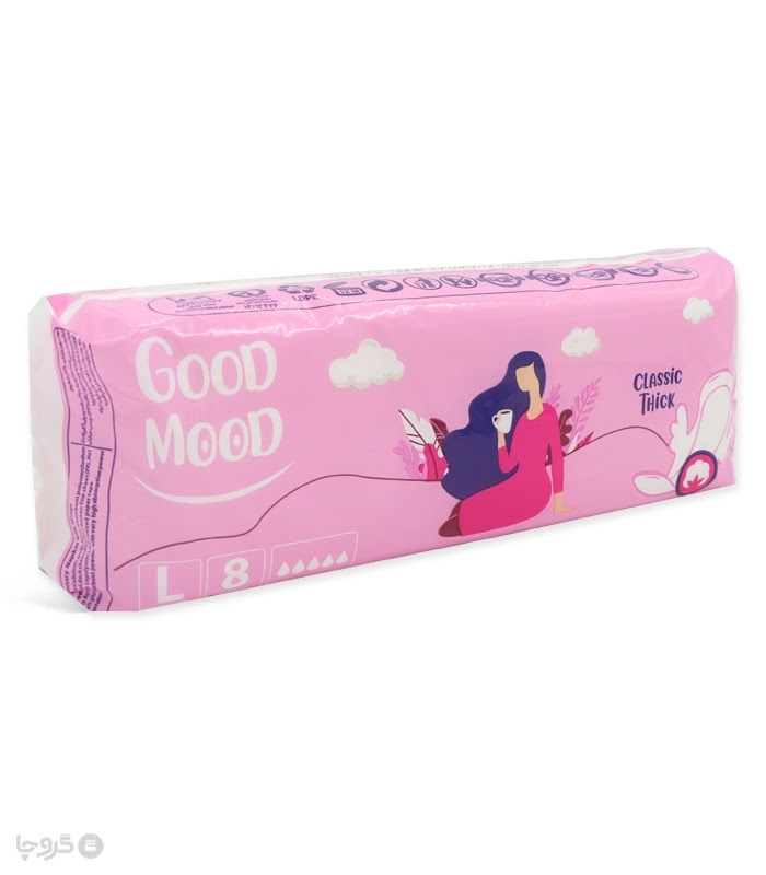 نوار بهداشتی بالدار ضخیم کتان گود مود Good Mood مدل Classic بزرگ - بسته 8 عددی