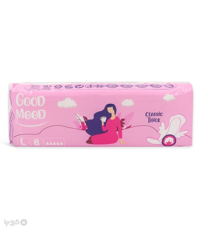 نوار بهداشتی بالدار ضخیم کتان گود مود Good Mood مدل Classic بزرگ - بسته 8 عددی