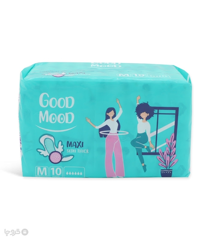 نوار بهداشتی بالدار نیمه ضخیم کتان گود مود Good Mood مدل Maxi متوسط - بسته 10 عددی
