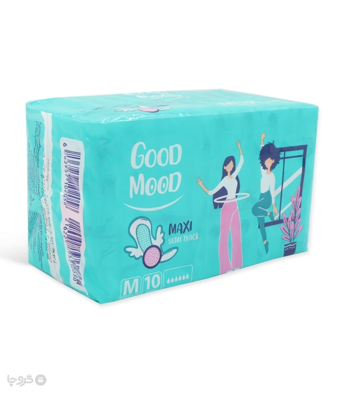 نوار بهداشتی بالدار نیمه ضخیم کتان گود مود Good Mood مدل Maxi متوسط - بسته 10 عددی