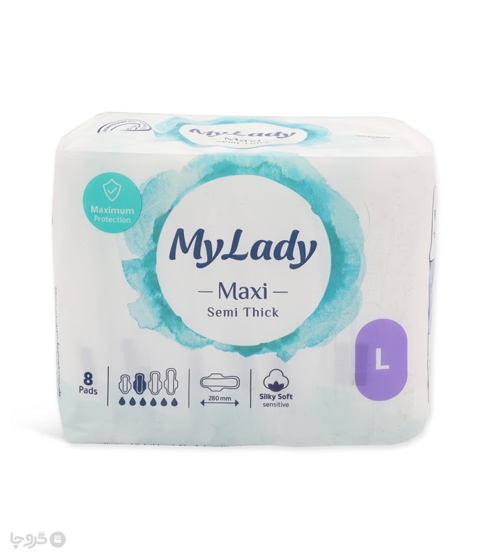 نوار بهداشتی بالدار نیمه ضخیم کتان MyLady مای لیدی مدل Maxi بزرگ - بسته 8 عددی