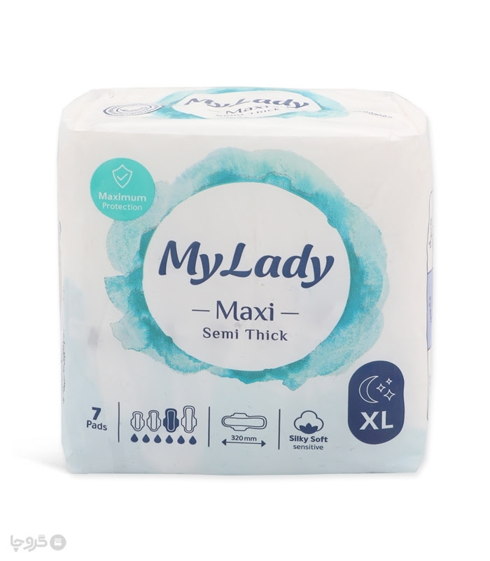 نوار بهداشتی بالدار نیمه ضخیم کتان MyLady مای لیدی مدل Maxi خیلی بزرگ - بسته 7 عددی