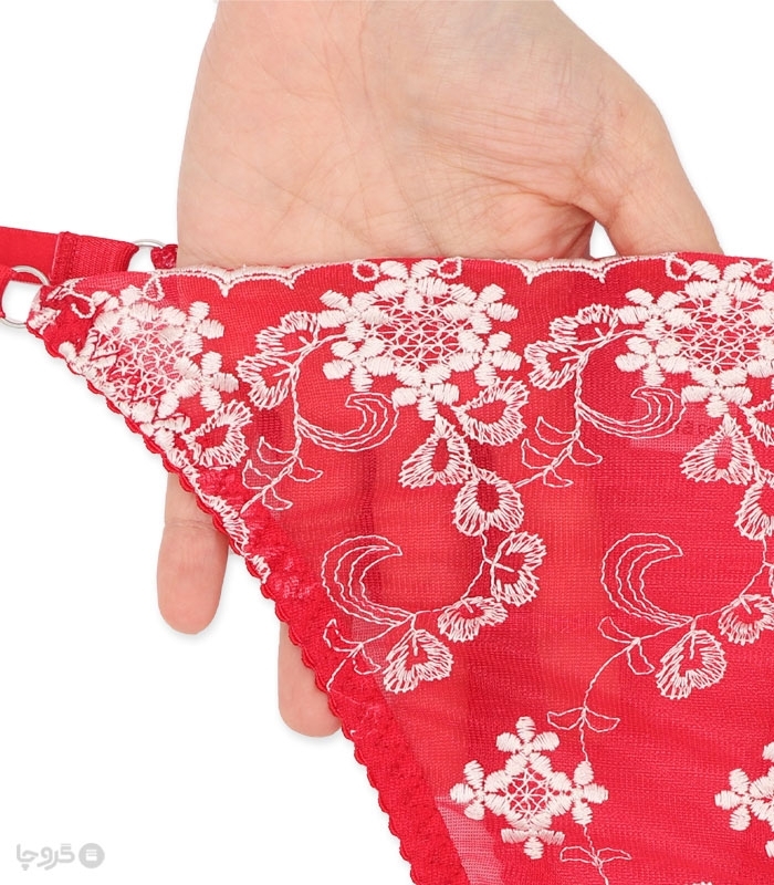 ست شورت و سوتین توری فنردار Jina ژینا کد 1006 گلدوزی طرح 4