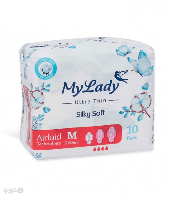 نوار بهداشتی بالدار خیلی نازک کتان MyLady مای لیدی مدل Silky Soft متوسط - بسته 10 عددی