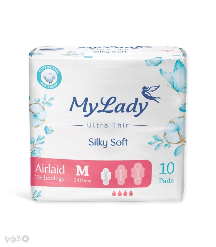 نوار بهداشتی بالدار خیلی نازک کتان MyLady مای لیدی مدل Silky Soft متوسط - بسته 10 عددی