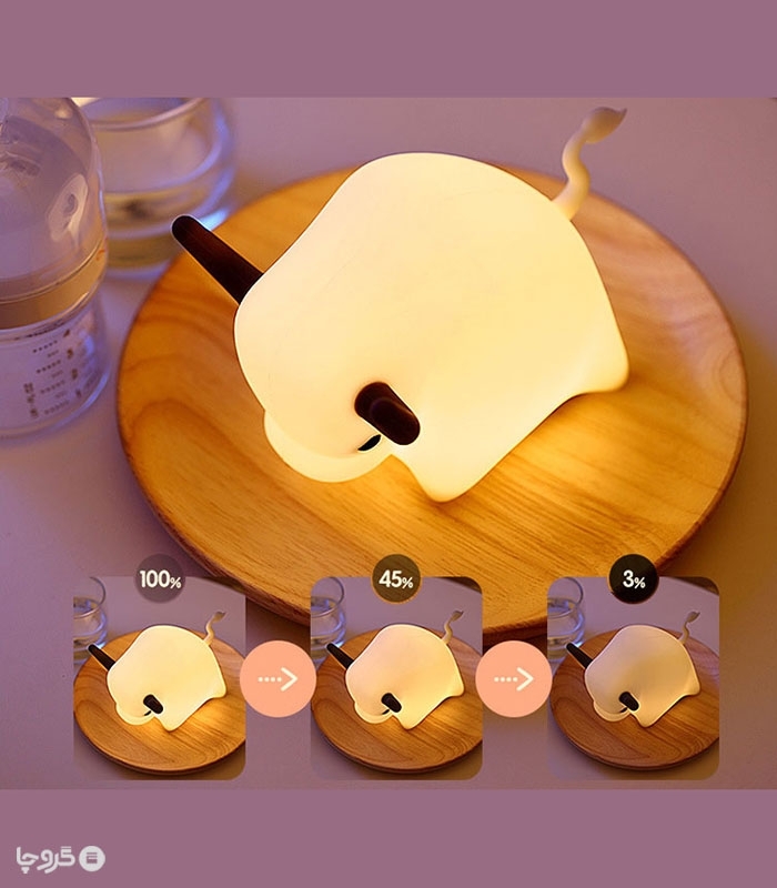 چراغ خواب لمسی سیلیکونی رو میزی شارژی طرح گاو میش - همراه با کابل شارژ