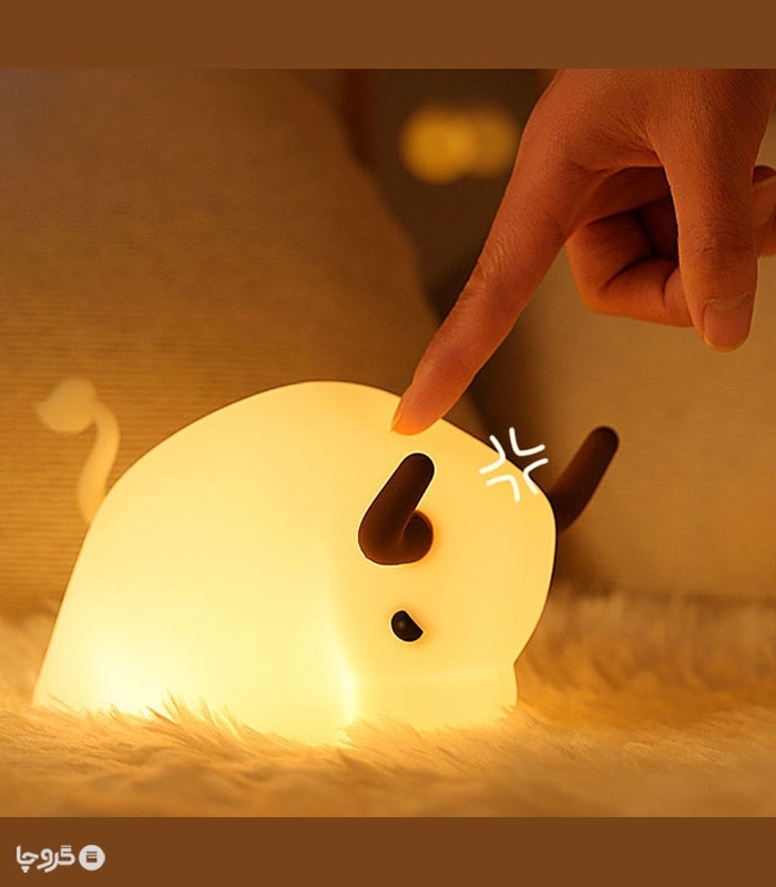 چراغ خواب لمسی سیلیکونی رو میزی شارژی طرح گاو میش - همراه با کابل شارژ