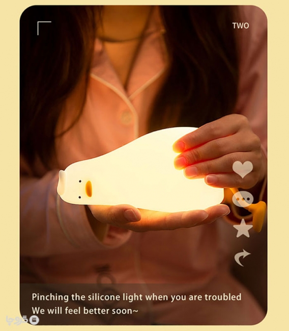 چراغ خواب لمسی سیلیکونی رو میزی شارژی طرح اردک تنبل - همراه با کابل شارژ