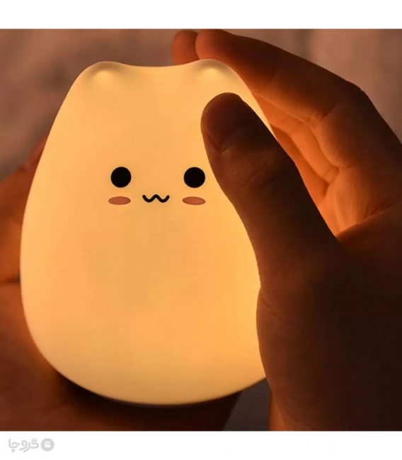 چراغ خواب لمسی سیلیکونی رو میزی باتری خور طرح گربه