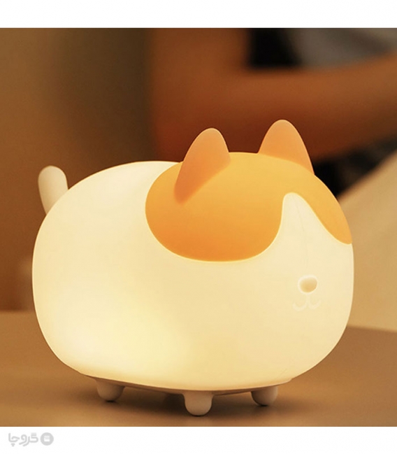 چراغ خواب لمسی سیلیکونی رو میزی شارژی طرح گربه - همراه با کابل شارژ