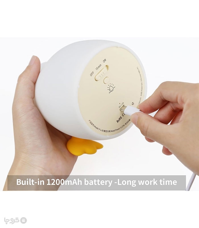 چراغ خواب لمسی سیلیکونی رو میزی شارژی طرح اردک - همراه با کابل شارژ