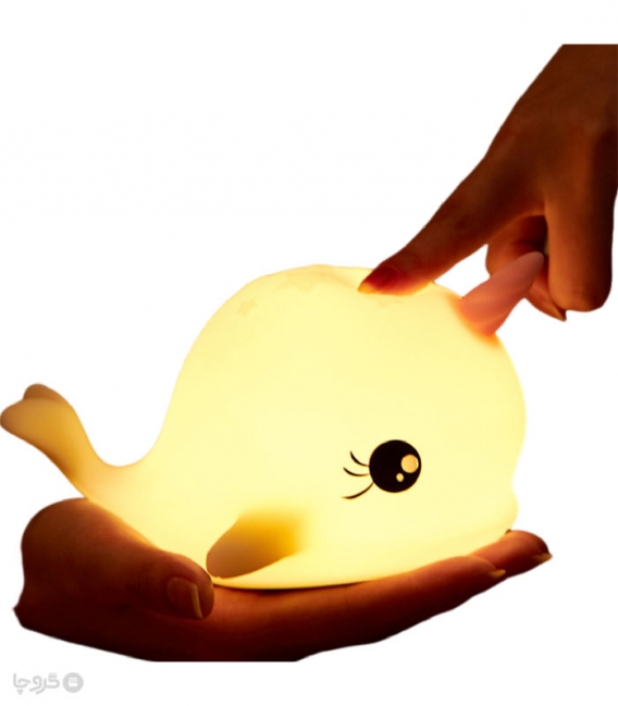 چراغ خواب لمسی سیلیکونی رو میزی شارژی طرح ماهی تکشاخ - همراه با کابل شارژ