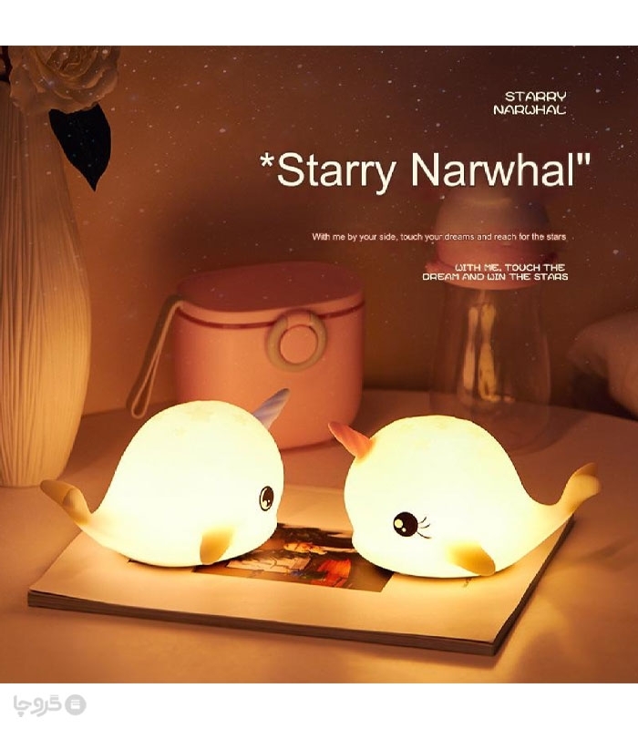 چراغ خواب لمسی سیلیکونی رو میزی شارژی طرح ماهی تکشاخ - همراه با کابل شارژ