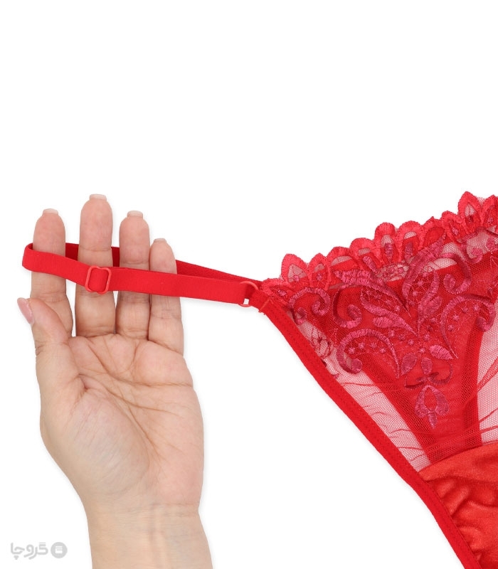 ست شورت و سوتین بلند دکلته توری نوشه پوش کد 980 گلدوزی طرح 02