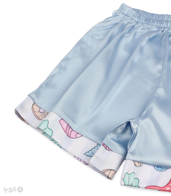 ست شورتک و تاپ بندی و اسکرانچی ساتن Max مکس کد 024 طرح صدف