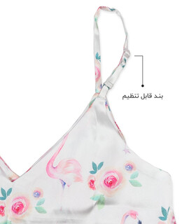 ست شورتک و تاپ بندی و اسکرانچی ساتن Max مکس کد 024 طرح فلامینگو