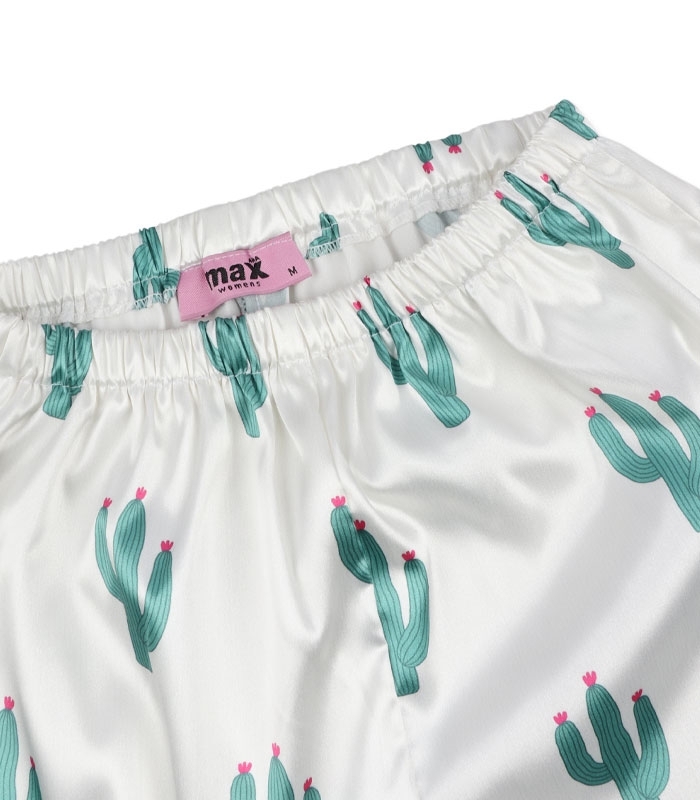 ست شورتک و تاپ بندی و اسکرانچی ساتن Max مکس کد 024 طرح کاکتوس