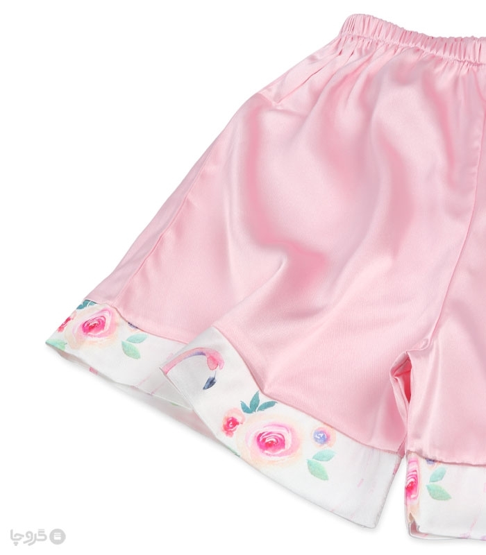 ست لباس خواب راحتی شلوارک و بلوز ساتن Max مکس کد 025 طرح گل بهاری