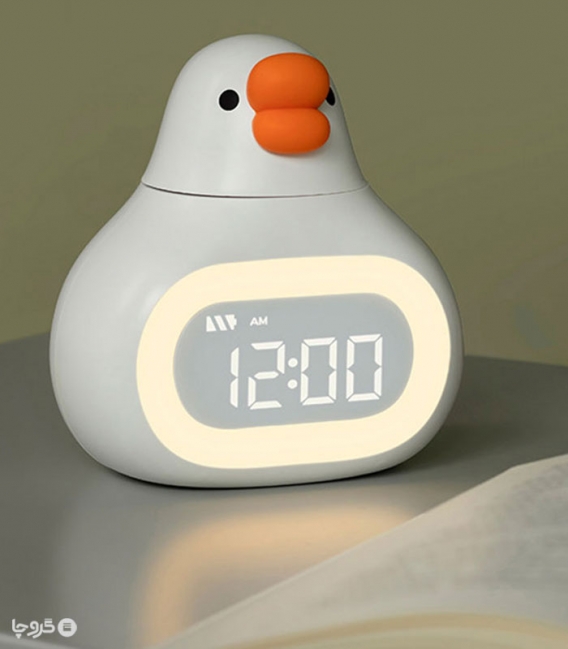 چراغ خواب لمسی سیلیکونی و ساعت دیجیتال رو میزی شارژی طرح جوجه - همراه با کابل شارژ