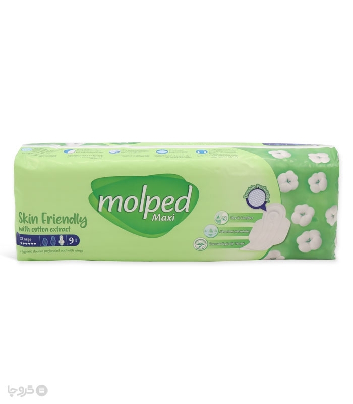 نوار بهداشتی بالدار ضخیم مشبک مولپد Molped مدل Maxi خیلی بزرگ کد 436 - بسته 9 عددی