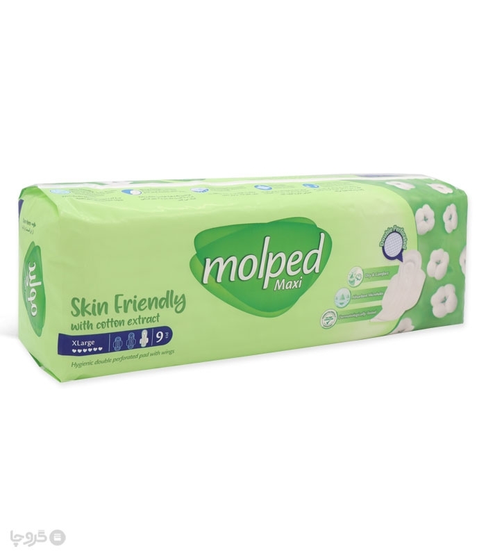 نوار بهداشتی بالدار ضخیم مشبک مولپد Molped مدل Maxi خیلی بزرگ کد 436 - بسته 9 عددی