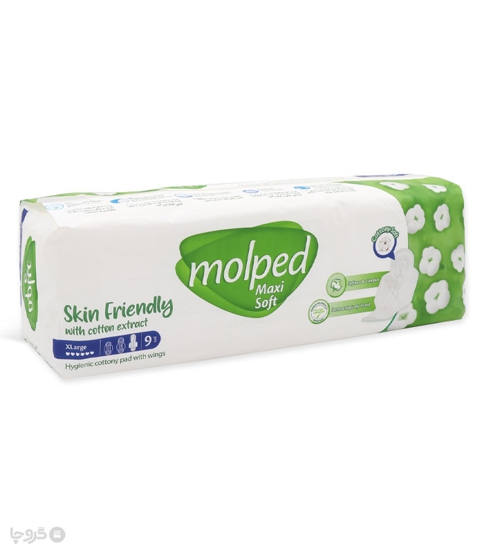 نوار بهداشتی بالدار ضخیم کتان مولپد Molped مدل Maxi Soft خیلی بزرگ کد 437 - بسته 9 عددی
