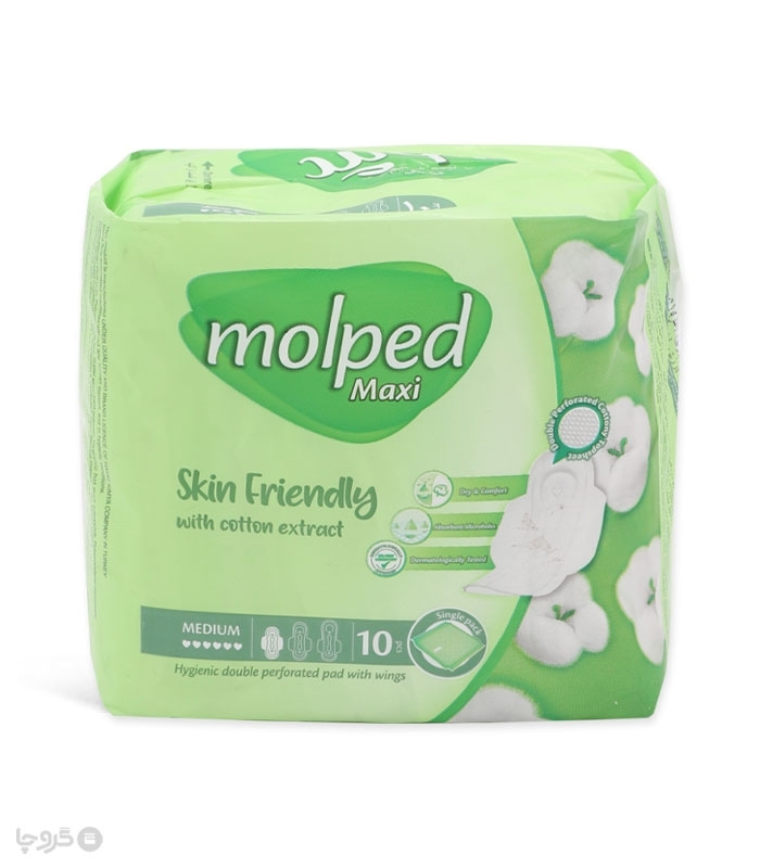 نوار بهداشتی بالدار نیمه ضخیم مشبک مولپد Molped مدل Maxi متوسط کد 440 - بسته 10 عددی