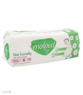 نوار بهداشتی بالدار ضخیم کتان مولپد Molped مدل Maxi Soft بزرگ کد 439 - بسته 9 عددی