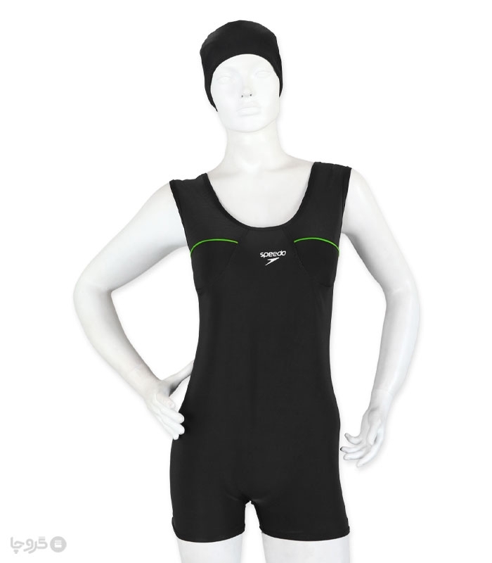 ست مایو یک تکه کاپدار و کلاه طرح Speedo