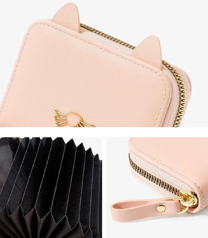 کیف پول و جاکارتی زنانه زیپ دار Taomicmic تائومیک میک طرح گربه گوش‌دار