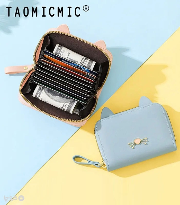 کیف پول و جاکارتی زنانه زیپ دار Taomicmic تائومیک میک طرح گربه گوش‌دار
