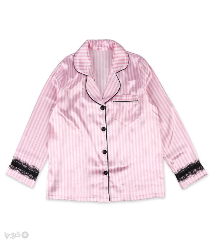 ست لباس خواب راحتی شلوار و بلوز ساتن و گیپور Ema اما کد 4030 طرح Victoria's Secret رینگی
