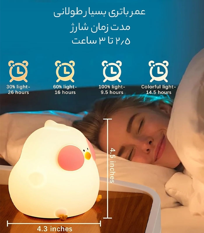 چراغ خواب لمسی سیلیکونی رو میزی شارژی طرح فاخته - همراه با کابل شارژ