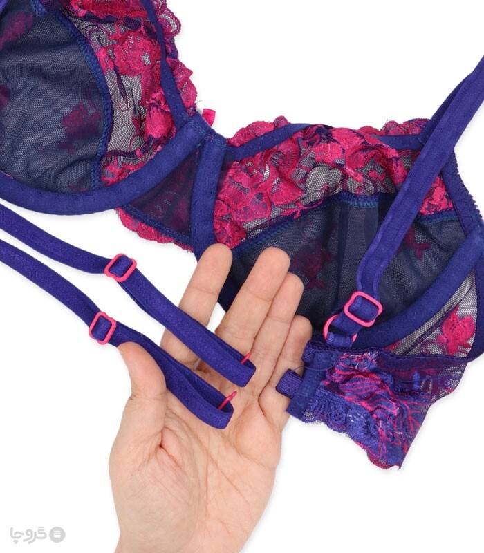 ست شورت و سوتین توری فنردار نوشه پوش کد 860 گلدوزی طرح 04