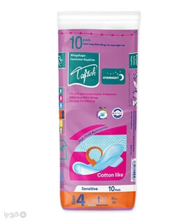 نوار بهداشتی بالدار کتانی تافته ویژه شب کد 1076 - بسته 10 عددی