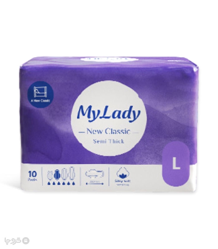 نوار بهداشتی بالدار ضخیم کتان MyLady مای لیدی مدل New Classic Sensitive بزرگ - بسته 10 عددی