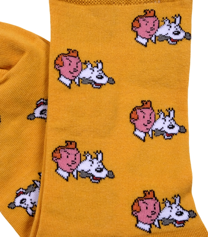 جوراب ساقدار داینو ساکس طرح تن تن و میلو زرد