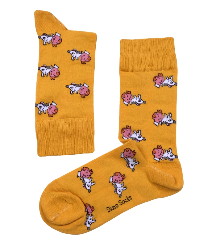 جوراب ساقدار داینو ساکس طرح تن تن و میلو زرد