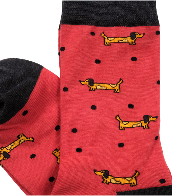 جوراب ساقدار داینو ساکس طرح سگ خال خالی قرمز