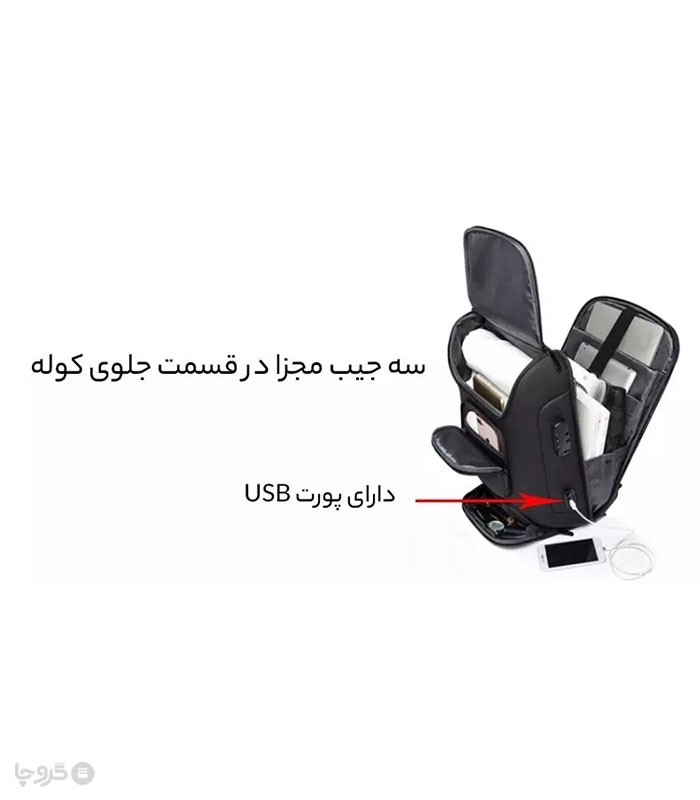 کوله پشتی ضد آب و ضد سرقت Bange بنج کد 7216 مناسب لپ تاپ و تبلت - دارای درگاه USB
