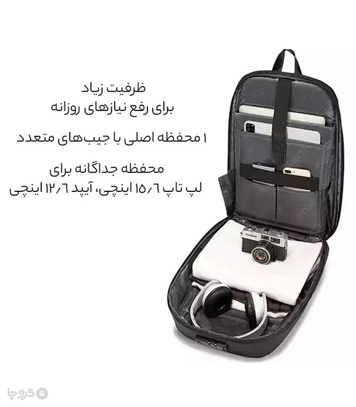 کوله پشتی ضد آب و ضد سرقت Bange بنج کد 7251 مناسب لپ تاپ و تبلت - دارای درگاه USB