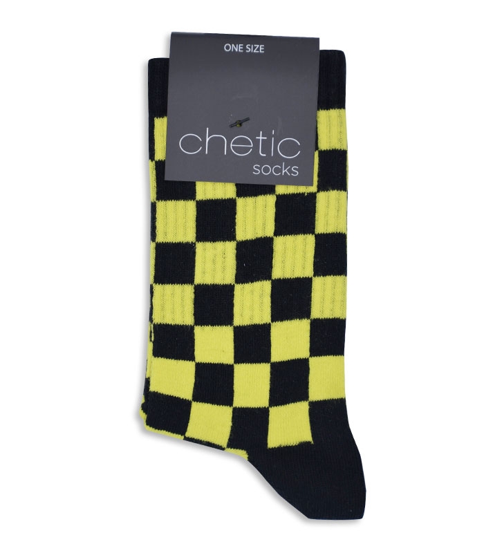 جوراب ساقدار Chetic چتیک طرح شطرنجی زرد مشکی