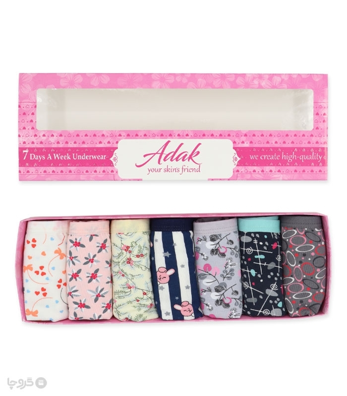 پک هفتگی شورت زنانه اسلیپ نخی Adak آداک کد 141 طرح V - بسته 7 عددی میکس