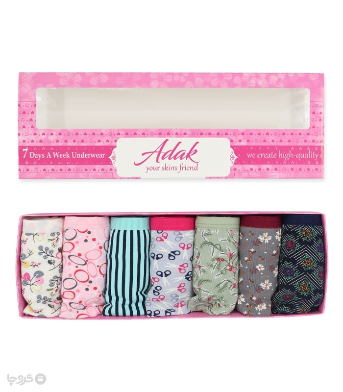 پک هفتگی شورت زنانه اسلیپ نخی Adak آداک کد 141 طرح V - بسته 7 عددی میکس