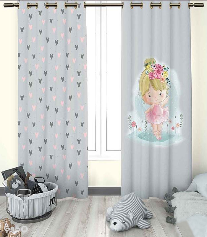 خرید پرده کودک نوپه هوم کد W4813 طرح قلب و دختر