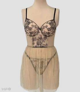 ست شورت و پیراهن توری فنردار برتا گلدوزی کد 2100OZ