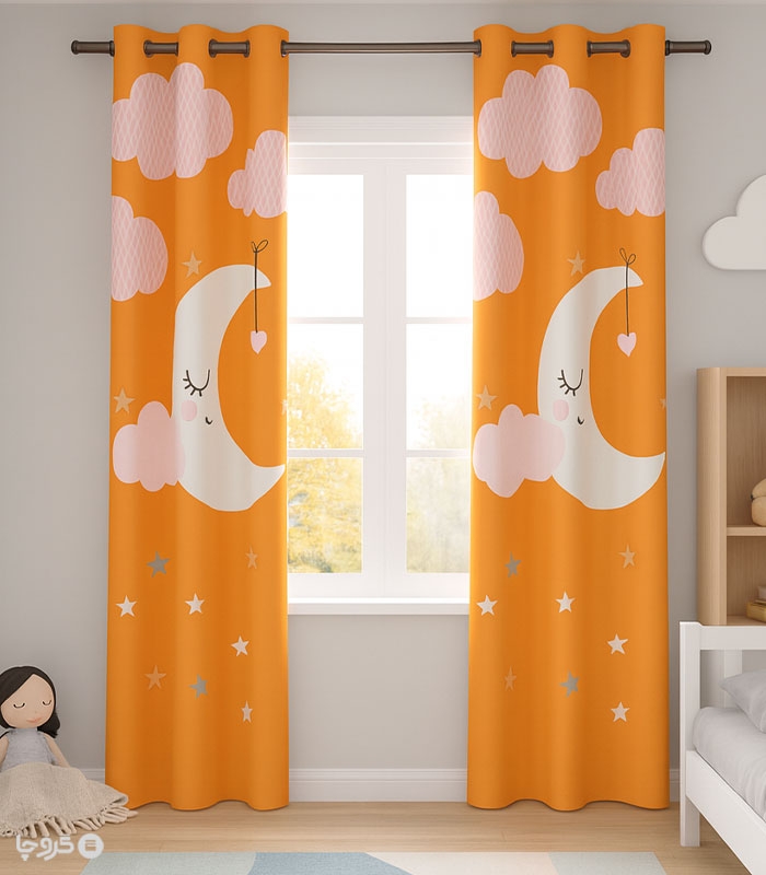 پرده کودک نوپه هوم کد W5484 طرح ماه و ستاره