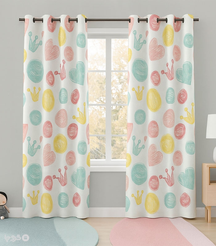 پرده کودک نوپه هوم کد W4967 طرح تاج و قلب