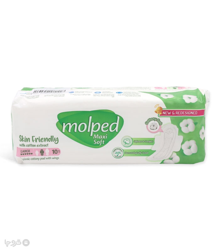 خرید نوار بهداشتی بالدار ضخیم کتان مولپد Molped مدل Maxi Soft بزرگ کد 439 - بسته 10 عددی